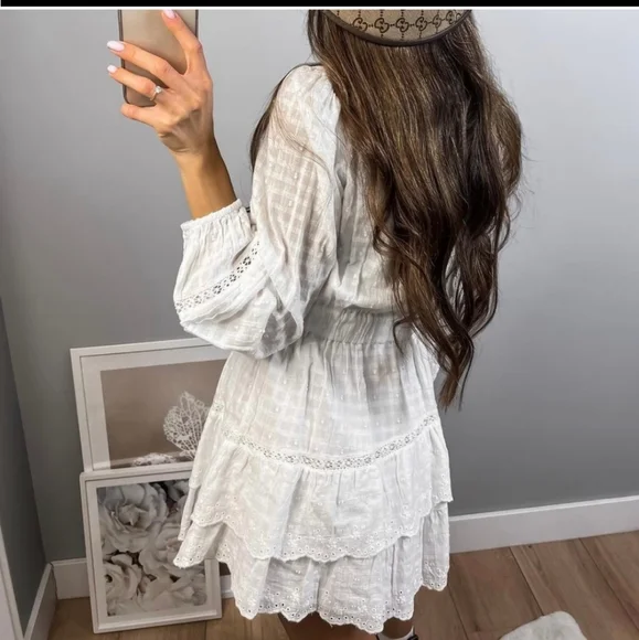 Zara * embroidered lace insert dress white flowy boho - Picture 8 of 11